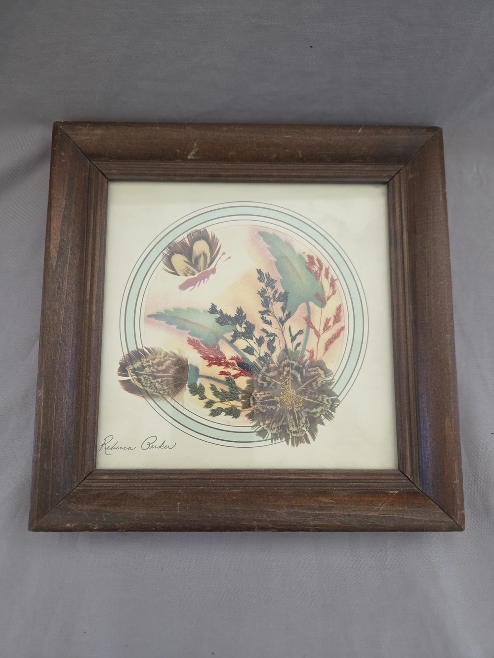 Framed Floral Print Wall Art - Brown Frame, Multicolor Artwork Signed By Artist